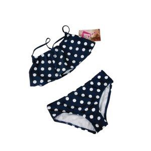 Kanu Surf Girl's Polka-dot Flounce Bikini Two Piece Swimsuit In Navy Size 10